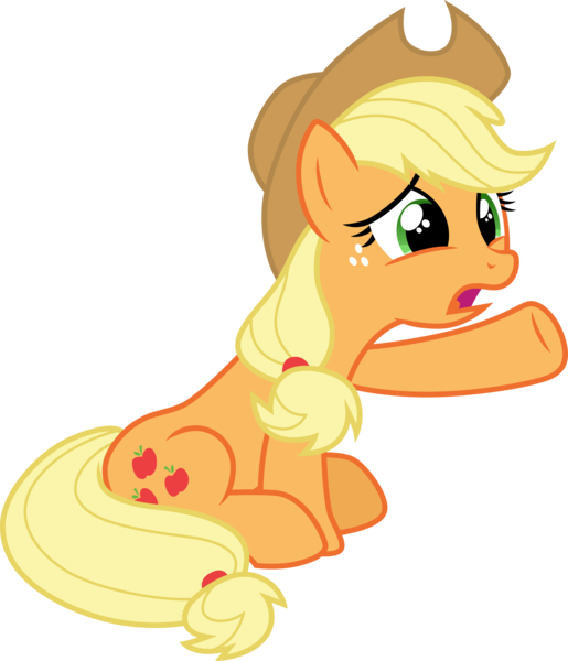 Size: 3000x3497 | Tagged: safe, artist:cloudyglow, artist:yanoda, derpibooru import, applejack, earth pony, pony, non-compete clause, .ai available, cowboy hat, cute, female, freckles, hat, open mouth, pointing, reaching out, sad, sadorable, simple background, sitting, solo, stetson, transparent background, unhapplejack, vector