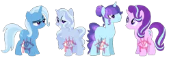 Size: 1294x438 | Tagged: safe, artist:theshipppingrose, derpibooru import, starlight glimmer, trixie, oc, oc:firecracker, oc:sparkler, pony, unicorn, base used, family, female, lesbian, magical lesbian spawn, male, mare, obtrusive watermark, offspring, parent:starlight glimmer, parent:trixie, parents:startrix, shipping, simple background, stallion, startrix, transparent background, watermark