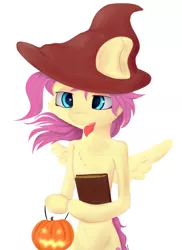 Size: 4271x5861 | Tagged: absurd resolution, artist:generallegion, book, derpibooru import, fluttershy, halloween, hat, holiday, jack-o-lantern, pumpkin, safe, solo, spread wings, wings