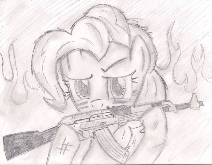 Size: 710x552 | Tagged: ak-47, assault rifle, derpibooru import, drawing, gun, pinkie pie, rifle, safe, solo, weapon