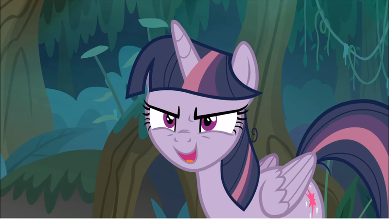 Size: 1248x703 | Tagged: safe, derpibooru import, screencap, mean twilight sparkle, alicorn, pony, the mean 6, clone, cropped, everfree forest, evil grin, female, grin, mare, open mouth, scary face, smiling