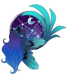 Size: 750x819 | Tagged: safe, artist:fuyusfox, derpibooru import, princess luna, alicorn, pony, colored wings, crescent moon, cute, female, gradient wings, mare, moon, simple background, sleeping, solo, starry wings, tail feathers, transparent background, transparent moon, watermark, wings