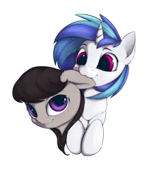 Size: 3000x3311 | Tagged: safe, artist:hitbass, derpibooru import, octavia melody, vinyl scratch, earth pony, pony, unicorn, biting, bust, cute, ear bite, female, lesbian, mare, nibbling, nom, portrait, scratchtavia, shipping, simple background, tavibetes, transparent background, vinylbetes