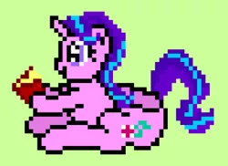 Size: 694x506 | Tagged: safe, artist:thekman100, derpibooru import, starlight glimmer, pony, 8-bit, book, butt, green background, half, modular, pixel art, plot, reading, simple background, sprite