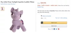 Size: 1629x778 | Tagged: safe, derpibooru import, twilight sparkle, pony, unicorn, amazon.com, creepy, cuddle pillow, derp, egghead, faic, fail, female, food, irl, mare, nightmare fuel, not salmon, photo, plushie, solo, text, there was an attempt, wat, where is your god now?, you had one job