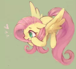 Size: 600x546 | Tagged: safe, artist:kei05, derpibooru import, fluttershy, pegasus, pony, amazed, cute, female, floppy ears, green background, heart, looking at something, mare, open mouth, shyabetes, simple background, solo, spread wings, wings