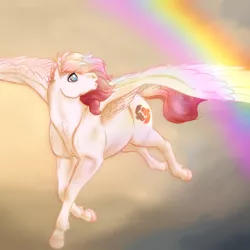 Size: 1024x1024 | Tagged: safe, artist:acry-artwork, derpibooru import, oc, oc:day dreamer, pegasus, pony, cloud, ear piercing, piercing, rainbow, realistic, realistic background, sparkles