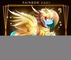 Size: 3840x3232 | Tagged: safe, artist:zidanemina, derpibooru import, rainbow dash, pegasus, pony, armor, crossover, female, god cloth, gold saint, leo, mare, saint seiya, solo, zodiac