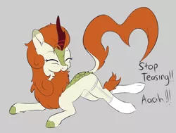 Size: 1134x858 | Tagged: safe, artist:dusthiel, artist:icey-wicey-1517, color edit, derpibooru import, edit, autumn blaze, kirin, awwtumn blaze, clothes, cloven hooves, colored, cute, eyes closed, female, garter belt, garters, mare, offscreen character, quadrupedal, socks, solo, stockings, thigh highs, tongue out