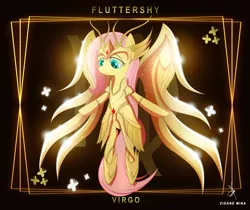 Size: 3840x3232 | Tagged: safe, artist:zidanemina, derpibooru import, fluttershy, pegasus, pony, anime, armor, badass, crossover, female, flutterbadass, flying, god cloth, gold saint, helmet, looking down, mare, saint seiya, smiling, solo, spread wings, virgo, wings, zodiac