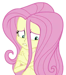 Size: 1750x2000 | Tagged: artist needed, suggestive, derpibooru import, edit, fluttershy, equestria girls, mirror magic, spoiler:eqg specials, belly button, breasts, covering, embarrassed, embarrassed nude exposure, female, frown, geode of fauna, looking down, magical geodes, missing accessory, nude edit, nudity, simple background, solo, solo female, transparent background, vector