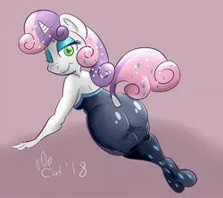 Size: 2923x2599 | Tagged: suggestive, artist:catlion3, derpibooru import, sweetie belle, anthro, unicorn, equestria girls, the other side, ass, breasts, butt, eyeshadow, lidded eyes, makeup, one eye closed, sexy, smiling, stupid sexy sweetie belle, sweetie butt, unitard, wink