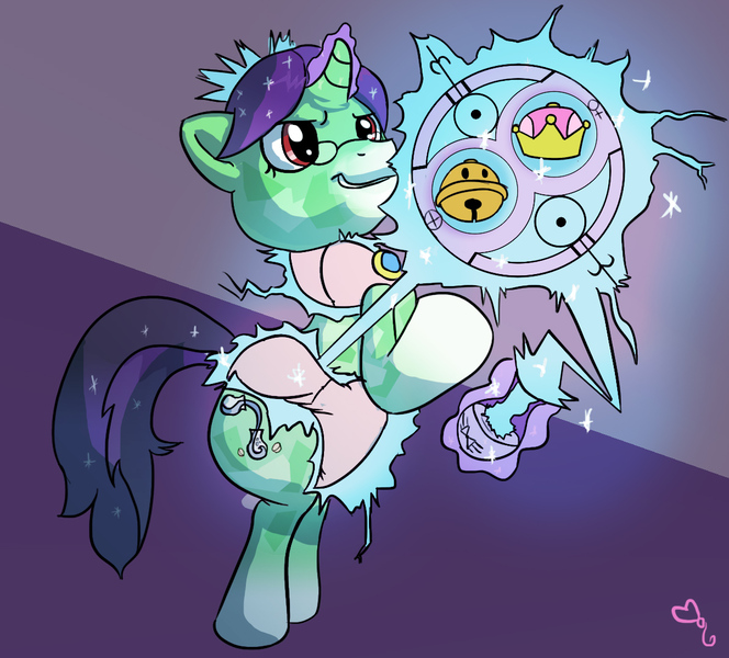 Size: 1195x1080 | Tagged: safe, artist:softballoonpony, derpibooru import, oc, oc:crescent star, unofficial characters only, crystal pony, pony, unicorn, alchemy, bell, cat bell, catsuit, clothes, costume, crossdressing, crystal unicorn, cute, dress, male, potion, sequence, simple background, sissy, smiling, smug, solo, super crown, transmutation circle