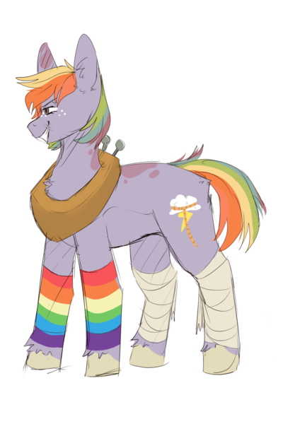 Size: 1024x1536 | Tagged: safe, artist:little-macrophage, derpibooru import, oc, oc:apple sorbet, unofficial characters only, earth pony, pony, bandage, clothes, female, freckles, mare, multicolored hair, offspring, parent:big macintosh, parent:rainbow dash, parents:rainbowmac, rainbow hair, rainbow socks, simple background, socks, solo, striped socks, transparent background, unshorn fetlocks, yoke