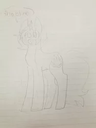 Size: 3024x4032 | Tagged: safe, artist:shoto, derpibooru import, oc, oc:tsuyoshi midoriya, original species, pony, unicorn, fire, lined paper, magical gay spawn, male, monochrome, my hero academia, offspring, offspring from another series, parent:izuku midoriya, parent:katsuki bakugou, parents:bakudeku, ponified oc, quirked pony, solo, stallion, standing, this is fine, traditional art, using quirk