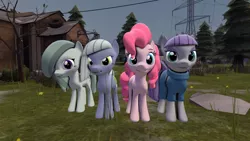 Size: 1024x576 | Tagged: safe, artist:tannerthecat1996, derpibooru import, limestone pie, marble pie, maud pie, pinkie pie, pony, 3d, female, pie sisters, siblings, sisters