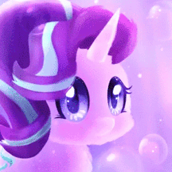 Size: 256x256 | Tagged: safe, artist:starchasesketches, derpibooru import, starlight glimmer, pony, unicorn, animated, bubble, cropped, solo