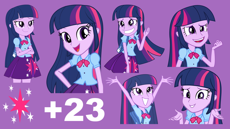 Size: 1600x900 | Tagged: safe, artist:mlpcreativelab, derpibooru import, twilight sparkle, equestria girls, cutie mark, female, looking at you, simple background, smiling, telegram sticker