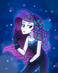 Size: 1988x2525 | Tagged: safe, artist:xan-gelx, derpibooru import, rarity, equestria girls, equestria girls series, the other side, bare shoulders, beautiful, bodysuit, breasts, cleavage, clothes, eyeshadow, fabulous, female, gloves, jojo pose, lidded eyes, makeup, pose, sexy, sleeveless, solo, strapless, stupid sexy rarity, unitard
