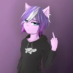 Size: 3000x3000 | Tagged: alternate hairstyle, anthro, artist:shimmi, clothes, derpibooru import, diamond tiara, female, fuck you, hoodie, middle finger, not rule 63, safe, solo, vulgar