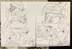 Size: 2048x1402 | Tagged: safe, artist:andypriceart, derpibooru import, princess celestia, princess luna, kirin, sounds of silence, andy you magnificent bastard, duo, female, kirinified, looking at each other, royal sisters, siblings, sisters, species swap, traditional art