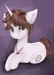 Size: 1024x1412 | Tagged: safe, artist:ether-akari, derpibooru import, oc, oc:ily, unofficial characters only, pony, unicorn, art trade, digital art, female, jewelry, lineless, mare, necklace, short hair, sitting, solo
