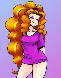 Size: 678x871 | Tagged: suggestive, artist:reiduran, color edit, colorist:ironhades, derpibooru import, edit, adagio dazzle, equestria girls, rainbow rocks, bedroom eyes, bottomless, breasts, clothes, colored, female, gradient background, legs, looking at you, partial nudity, sexy, simple background, smiling, solo, solo female, thighs