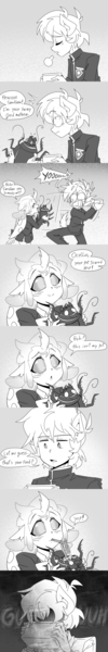 Size: 800x4800 | Tagged: anthro, artist:thegreatrouge, black and white, comic, cute, derpibooru import, disgusted, eating, food, grayscale, insect, monochrome, ocellus, safe, sandbar, slurp, straw