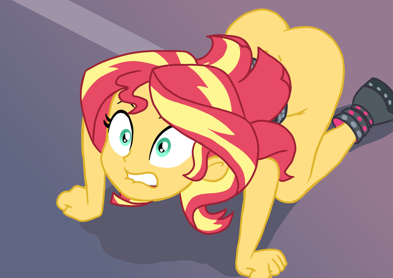 Size: 4960x3507 | Tagged: suggestive, artist:rambon7, derpibooru import, edit, edited screencap, screencap, sunset shimmer, equestria girls, equestria girls series, forgotten friendship, all fours, ass, boots, bottomless, bunset shimmer, butt, clothes, crawling, female, jacket, lip bite, nude edit, nudity, partial nudity, partial nudity edit, shocked, shoes, show accurate, show accurate porn, solo, solo female