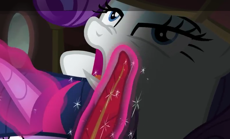 Size: 791x480 | Tagged: safe, derpibooru import, screencap, rarity, twilight sparkle, twilight sparkle (alicorn), alicorn, pony, gauntlet of fire, cropped, feather, female, lidded eyes, magic, magic aura, mare, open mouth, out of context, pre sneeze, sneezing