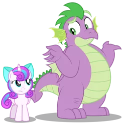 Size: 1024x1030 | Tagged: adult, adult spike, artist:aleximusprime, bewildered, clueless, confused, derpibooru import, dragon, fat spike, filly, filly flurry heart, i dunno lol, male and female, older, older flurry heart, older spike, princess flurry heart, safe, shrug, shrugging, simple background, spike, transparent background, vector, winged spike