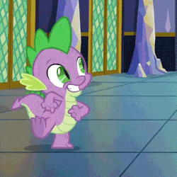 Size: 400x400 | Tagged: safe, derpibooru import, edit, edited edit, screencap, spike, dragon, father knows beast, animated, claws, cropped, cute, dancing, gif, perfect loop, reversed, shit eating grin, shuffle, solo, spikabetes, twilight's castle, winged spike