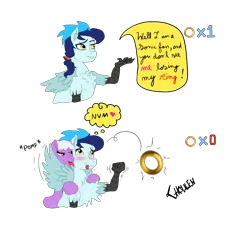 Size: 1600x1500 | Tagged: suggestive, artist:ghouleh, derpibooru import, oc, oc:kody, oc:snuggle, changeling, earth pony, hippogriff, pony, ahegao, bad pun, blushing, crossover, gay, hubris, implied penetration, jewelry, licking, male, open mouth, pomf, ponytail, pun, ring, simple background, sonic hat, sonic ring, sonic the hedgehog (series), spread wings, tongue out, transparent background, trembling, wingboner, wings
