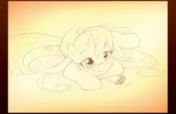 Size: 1160x752 | Tagged: safe, artist:sherwoodwhisper, derpibooru import, oc, oc:eri, unofficial characters only, mouse, pony, unicorn, cute, female, gradient background, grayscale, lineart, monochrome, pencil drawing, smiling, solo, traditional art