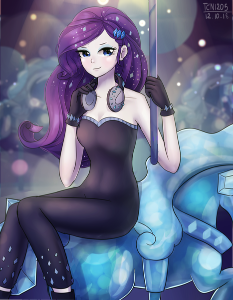 Size: 1400x1800 | Tagged: safe, artist:tcn1205, derpibooru import, rarity, human, equestria girls, equestria girls series, the other side, bare shoulders, bodysuit, breasts, cleavage, clothes, female, headphones, humanized, looking at you, pony coloring, sexy, sleeveless, solo, strapless, stupid sexy rarity, unitard