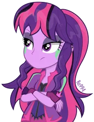 Size: 2363x3041 | Tagged: safe, artist:ro994, derpibooru import, sci-twi, twilight sparkle, equestria girls, alternate hairstyle, casual, clothes, crossed arms, female, lidded eyes, midnight sparkle, simple background, solo, transparent background, unamused