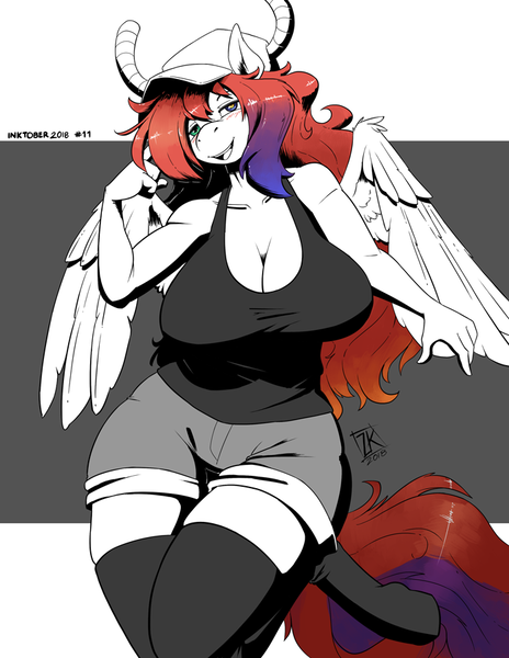 Size: 695x899 | Tagged: anime, anthro, anthro oc, artist:zwitterkitsune, big breasts, breasts, cleavage, clothes, cosplay, costume, derpibooru import, female, lucoa, mare, miss kobayashi's dragon maid, oc, oc:berry slice, pants, solo, solo female, suggestive, tanktop, unofficial characters only