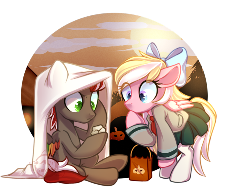 Size: 800x660 | Tagged: safe, artist:cabbage-arts, derpibooru import, oc, oc:bay breeze, oc:mahx, unofficial characters only, pegasus, pony, bahx, bow, clothes, costume, female, hair bow, halloween, halloween costume, holiday, i got a rock, male, my hero academia, rock, simple background, transparent background, u.a. high school uniform