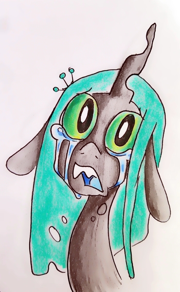 Size: 2066x3348 | Tagged: artist:smirk, bust, changeling, crying, crysalis, derpibooru import, floppy ears, queen chrysalis, sad, safe, solo, traditional art