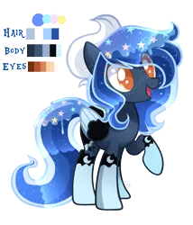 Size: 2047x2389 | Tagged: safe, artist:sugaryicecreammlp, derpibooru import, oc, pegasus, pony, color palette, colored wings, ethereal mane, eye clipping through hair, female, magical lesbian spawn, mare, offspring, parent:oc:sweet pancake, parent:princess luna, parents:canon x oc, reference sheet, simple background, solo, starry mane, transparent background, two toned wings, wings