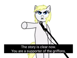 Size: 1280x972 | Tagged: safe, artist:anonymous, derpibooru import, oc, oc:aryanne, ponified, gryphon, pony, /mlpol/, aryan, aryan pony, bipedal, blonde, griffons as jews stereotype, gryphons, jew, memri tv, microphone, nazi, nazipone, pointing, speciesism