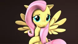 Size: 3840x2160 | Tagged: safe, artist:flushthebatsanta, derpibooru import, fluttershy, pegasus, pony, 3d, crossed hooves, cute, female, floppy ears, looking at you, mare, shyabetes, simple background, sitting, solo, source filmmaker, spread wings, wings