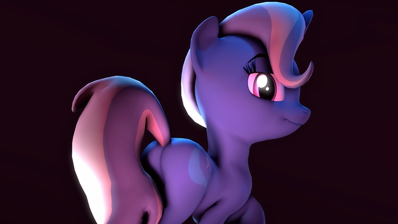 Size: 3840x2160 | Tagged: safe, artist:flushthebatsanta, derpibooru import, trixie, pony, unicorn, 3d, butt, female, looking at you, looking back, mare, plot, raised hoof, smiling, solo, source filmmaker