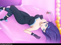 Size: 1280x952 | Tagged: safe, alternate version, artist:clouddg, derpibooru import, rarity, equestria girls, equestria girls series, the other side, bare shoulders, beautiful, beautisexy, bedroom eyes, bodysuit, breasts, busty rarity, cleavage, clothes, eyeshadow, female, gloves, human coloration, lidded eyes, looking at you, makeup, sexy, smiling, solo, strapless, stupid sexy rarity, unitard