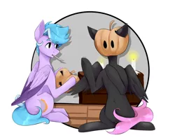 Size: 2080x1660 | Tagged: safe, artist:harmonyskish, derpibooru import, oc, oc:cream cloud, oc:moonflare, unofficial characters only, pony, female, halloween, holiday, jack-o-lantern, male, mare, pumpkin, pumpkin carving, rule 63, stallion