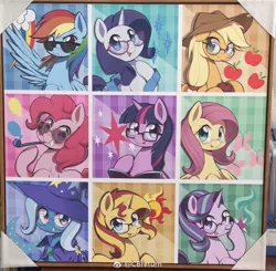 Size: 766x750 | Tagged: safe, artist:caibaoreturn, derpibooru import, applejack, fluttershy, pinkie pie, rainbow dash, rarity, starlight glimmer, sunset shimmer, trixie, twilight sparkle, earth pony, pegasus, pony, unicorn, apple, book, cape, china ponycon, clothes, cowboy hat, female, food, glasses, hat, irl, looking at you, mane six, mare, photo, pipe, sunglasses