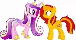 Size: 1024x539 | Tagged: safe, artist:parn, derpibooru import, princess cadance, oc, oc:princess parn, alicorn, pony, alicorn oc, canon x oc, female, happy, horn, lesbian, love, smiling, wings