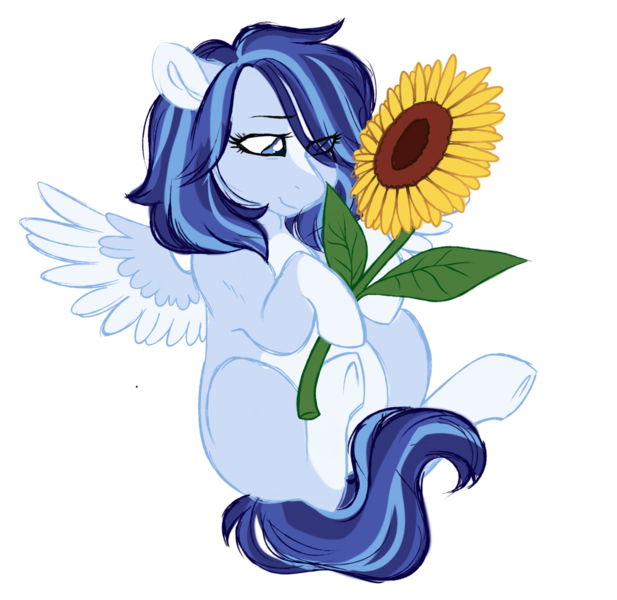 Size: 1024x996 | Tagged: safe, artist:azure-art-wave, derpibooru import, oc, oc:azure, unofficial characters only, pegasus, pony, female, flower, mare, ponysona, simple background, smiling, solo, sunflower, transparent background