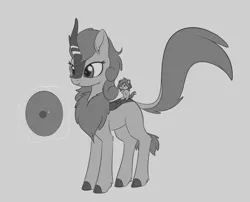 Size: 1491x1206 | Tagged: artist:dusthiel, autumn blaze, cute, derpibooru import, female, grayscale, inktober, inktober 2018, kirin, monochrome, plushie, protecting, safe, shield, simple background, smiling, sounds of silence, spoiler:s08