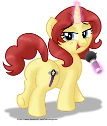 Size: 1024x1200 | Tagged: safe, artist:aleximusprime, derpibooru import, oc, oc:eilemonty, unofficial characters only, pony, unicorn, bedroom eyes, before and after, british, butt, cute, eileen montgomery, eilemonty, england, fanart, flirty, freckles, horn, looking back, microphone, plot, redo, redone art, revised, revision, simple background, singer, singing, solo, then and now, transparent background, unicorn oc, voice actor